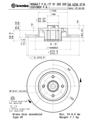 Disque+rlts (x1) Brembo 08A23847