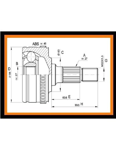 Tete de cardan+souflet Mercedes Vito 2.3 108D+110D+114