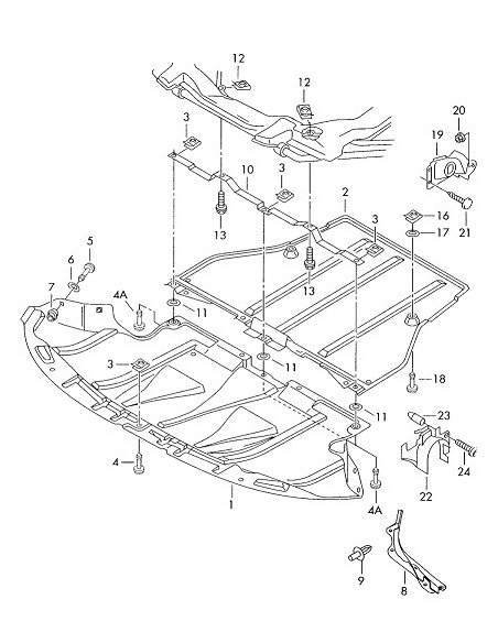 Cache de protection sous moteur arriere Audi A4 Vw Passat Skoda Superb